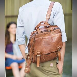 Harold's brown aged leather unisex square backpack Germany